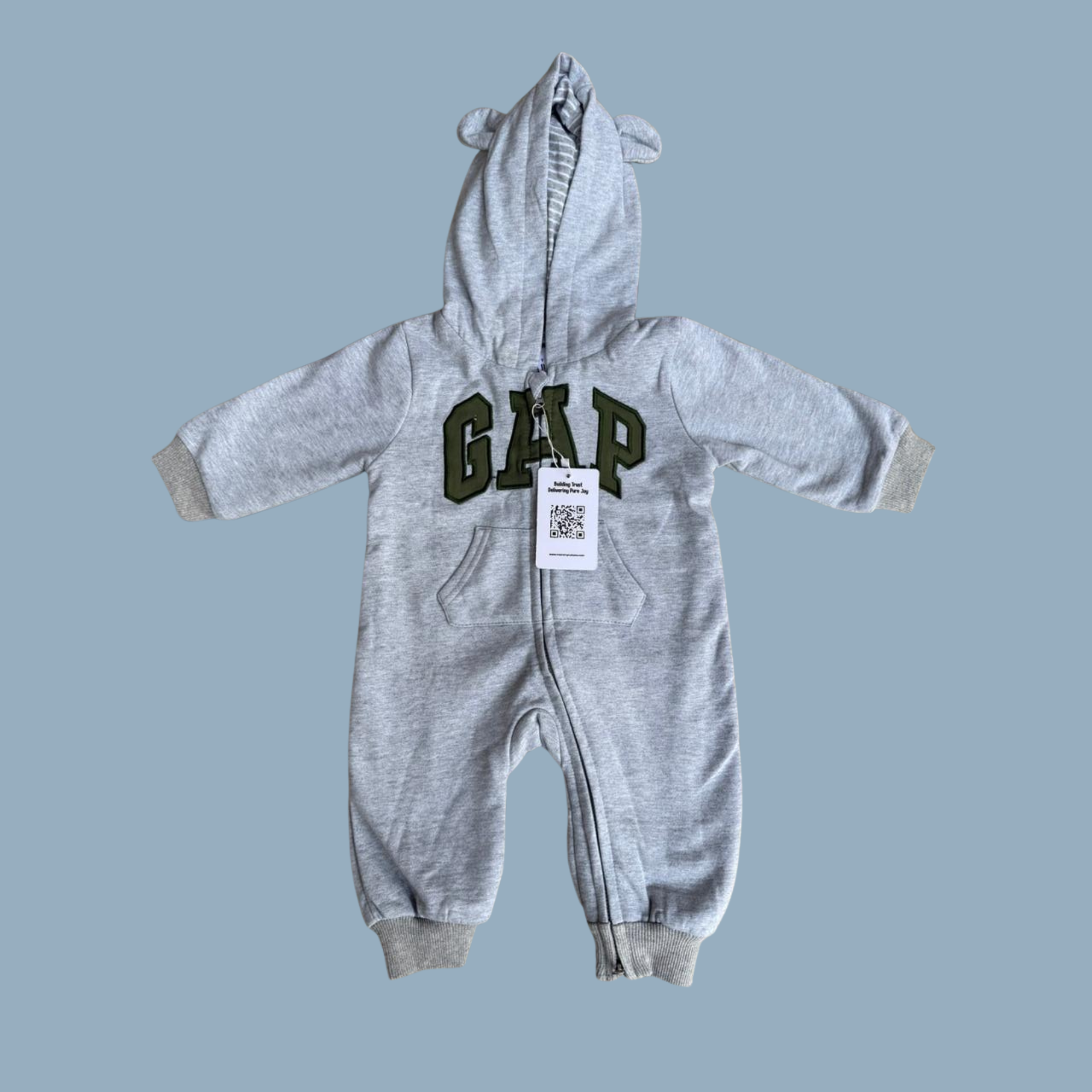 GAP Original Baby Jumpsuit – unisex,Gray Bear Hoodie with Green Logo | Mommy Minors.